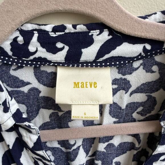 Anthropologie Maeve Alexa Bird Print Linen Blend Smocked Tunic Top Size Small - Picture 5 of 7